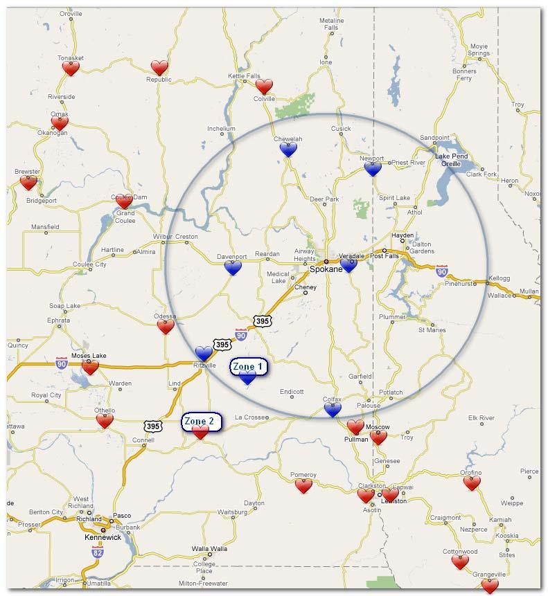 Spokane Region Level One Map Medstar has helicopters based in Spokane & Tricities Now Life Flight now has
