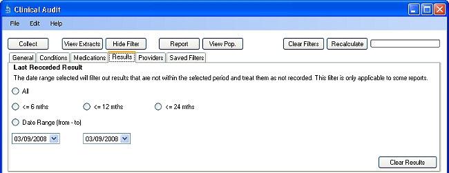 6.7. Results Filtering This filter allows the user to view the last recorded result that falls within a specified time period or date range.