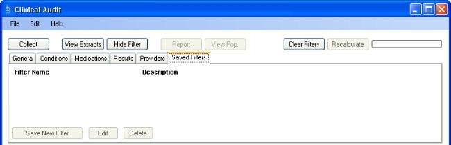 6.9. Saving Filter Criteria The Saved Filters tab allows a set of filter criteria to be saved as a named search.