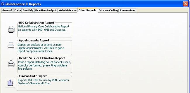 From the Maintenance & Reports window click the Clinical Audit Export button From