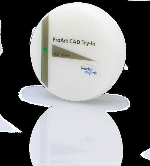 ProArt CAD Try-In is a milky-white PMMA disc, suitable for the fabrication of functional try-ins.