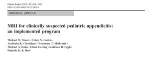 Findings Could see the entire appendix in 100% of cases (on US only could see the entire appendix in 10%) MR imaging showed acute appendicitis in 100% of cases Blind ending, tubular structure Fluid
