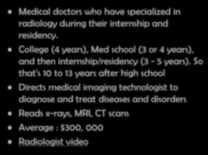 Radiologist Medical doctors who have