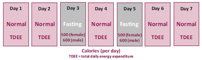 Typical intermittent fasting plan: 5:2