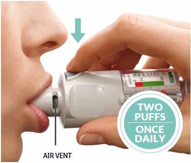 PRESS Breathe out slowly and fully. Close your lips around the mouthpiece without covering the air vents.