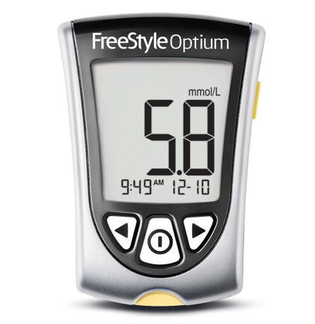 1. Abbott FreeStyle Optium Glucose meter FreeStyle Optium meter This meter is for use by GP practices, and should be used together with FreeStyle Optium test strips (see pictures below).