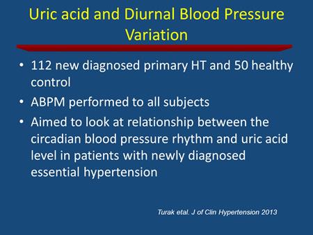They showed that patients with primary hypertension have significantly higher uric acid levels compared to secondary hypertension, white coat hypertension and the control group.