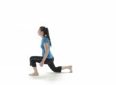 Push through the heel and return to the standing position. 10 lunges on each leg. 2 sets. Important: Do not let your knee buckle inwards.
