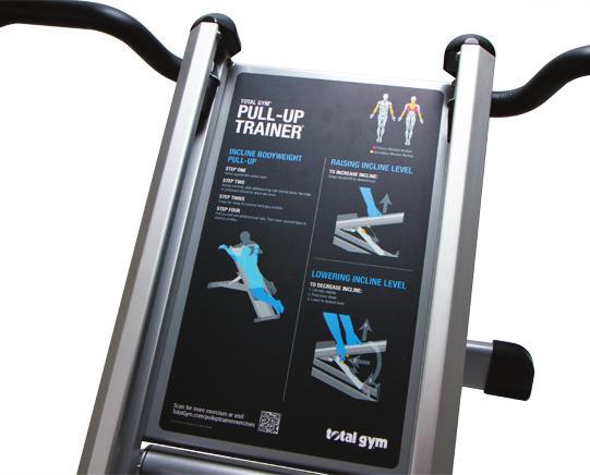 5 square meters] 120 lbs [55 Kg] The Total Gym Pull-up Trainer TM utilizes incline bodyweight resistance to assist users in doing a proper pull-up to strengthen the muscles of the upper body.