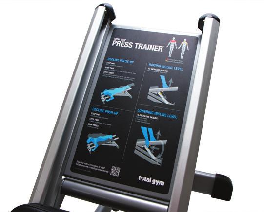4 square meters] 116 lbs [53 kg] The Total Gym Press Trainer TM introduces a totally new way to do a shoulder press by placing users in an inverted position.