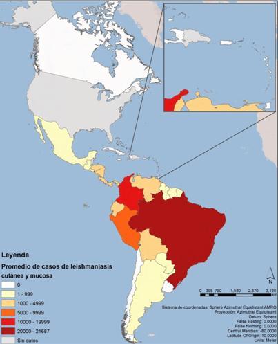 Cutaneous and mucosal leishmaniasis in the Americas CL cases high endemic countries in Latin America 2001-2011