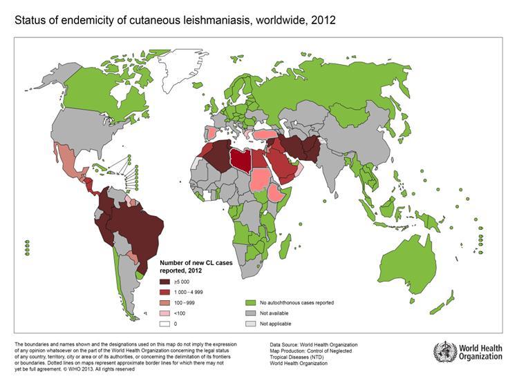 Cutaneous leishmaniasis, reported (2012) and annual estimated