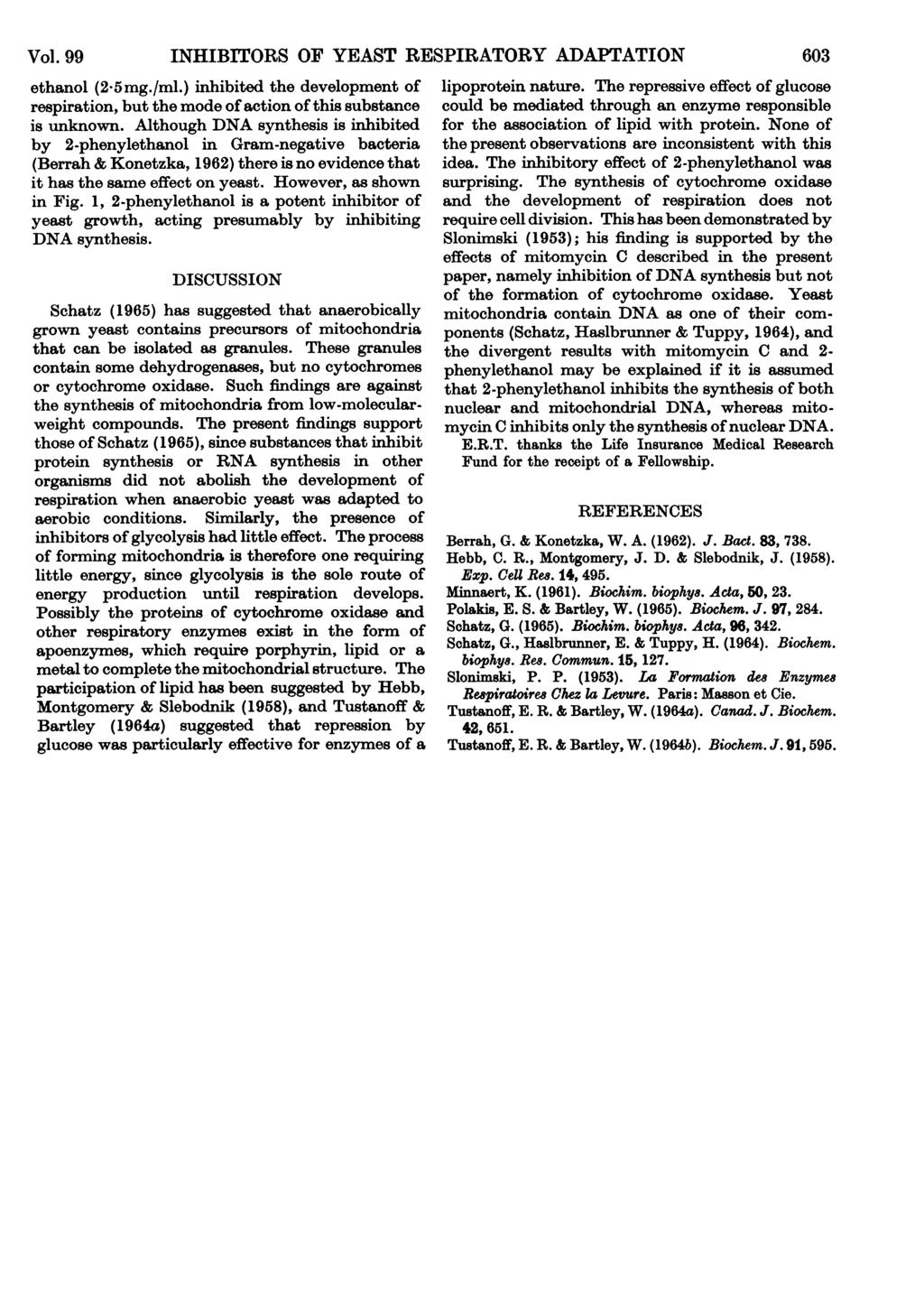 Vol. 99 INHIBITORS OF YEAST RESPIRATORY ADAPTATION 63 ethanol (2.5mg./ml.) inhibited the development of lipoprotein nature.