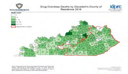 KY Overdose Decedents by Age Group 2015 & 2016 Age Group in Years Number 2015 Number 2016 1-4 1 2 5-14 3 0 15-24 72 90 25-34 288 294 35-44 341 409 45-54 372 321 55-64 188 184 65-74 28 26 75-84 4 4