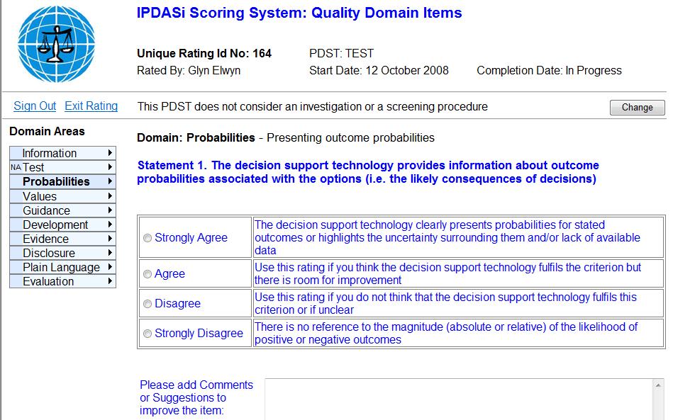 IPDASi uses a 4-point scale with items descriptors (strongly agree to strongly