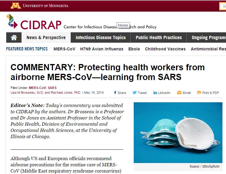 Learning from the past COMMENTARY: Protecting health workers from airborne MERS-CoV learning from SARS Dr Brosseau.