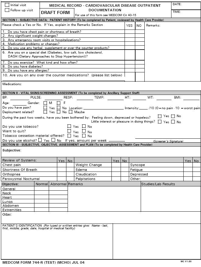 Provider Documentation Form MEDCOM Test Form 744-R Front Draft