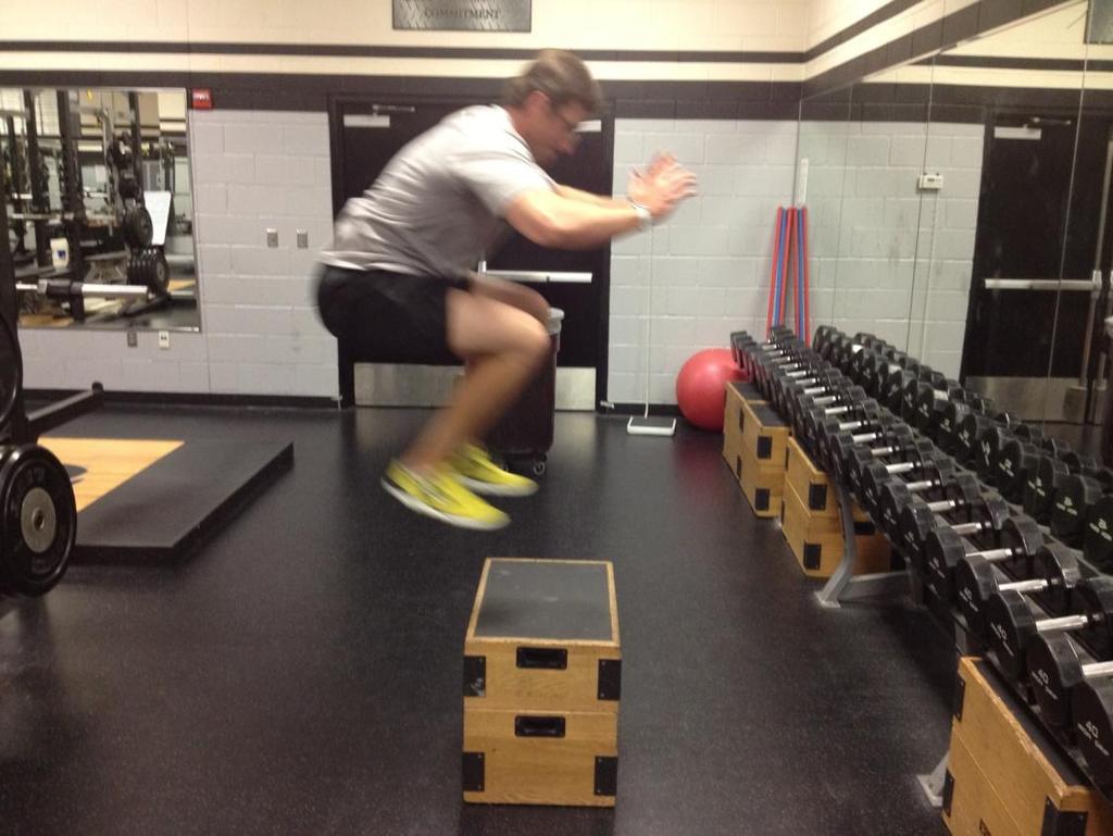 Box Jumps Box Jumps are to be performed by jumping onto the box and then stepping down. When you are doing these jumps we are working on your ability to produce power in that single moment.