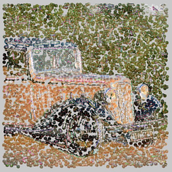 Figure 1: Symbolic Pointillism: A computer generated image and an enlarged frame.