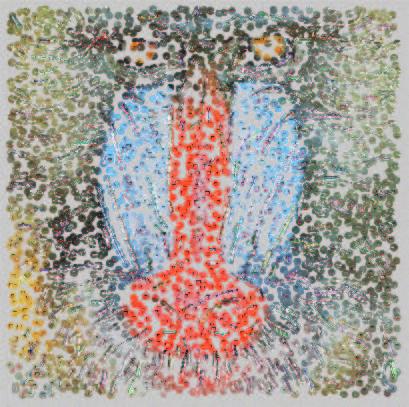 Figure 4: Symbolic Pointillism: Ape. example of an artificial artist that is able to paint images with considerable aesthetic value. Harold Cohen nevver claimed AARON to be creative.