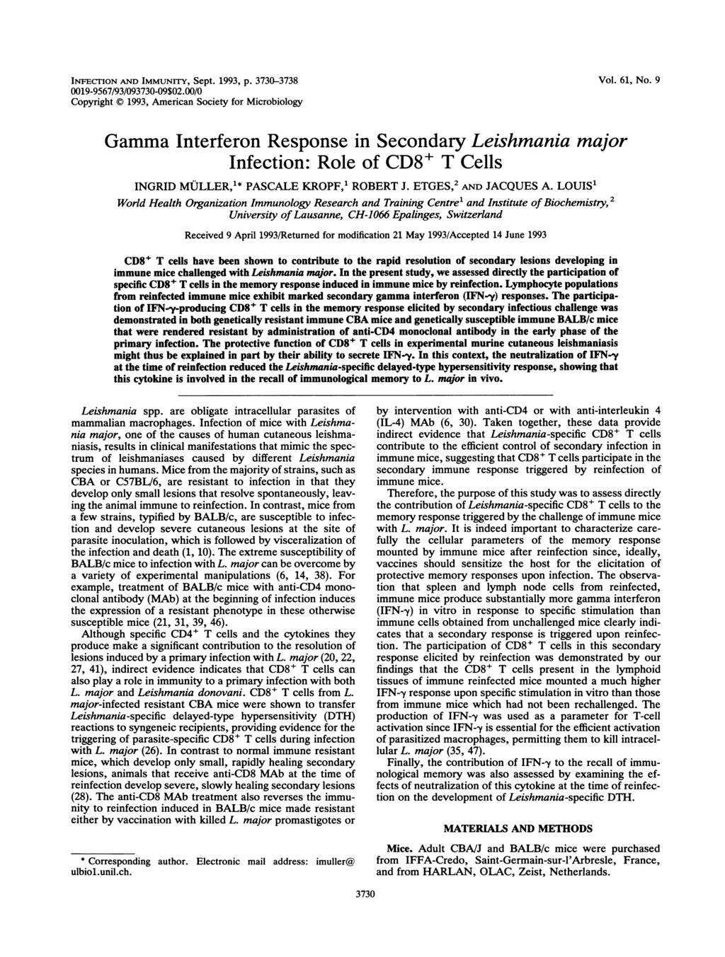 INFECrION AND IMMUNITY, Sept. 1993, p. 3730-3738 0019-9567/93/093730-09$02.00/0 Copyright X 1993, American Society for Microbiology Vol. 61, No.