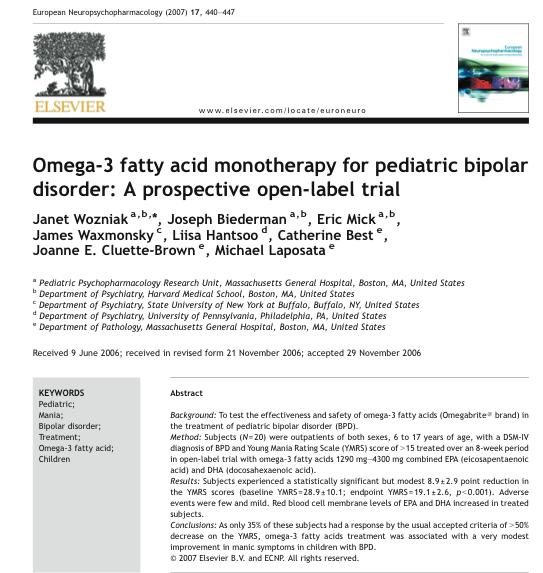 Our own study shows that omega-3s can treat bipolar disorder in children This result is about 50%
