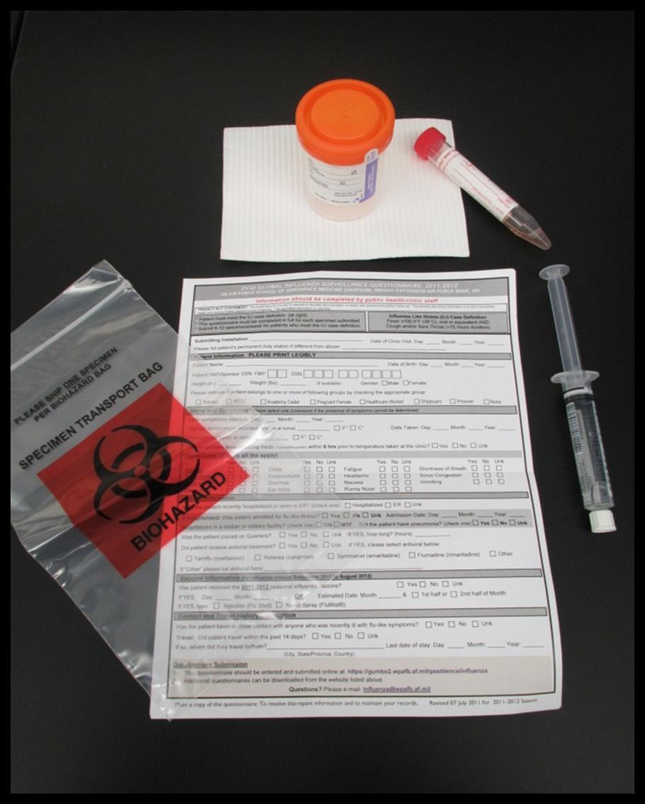 DoD Global, Lab-based, Influenza Surveillance Program USAFSAM provides collection kits to sentinel and
