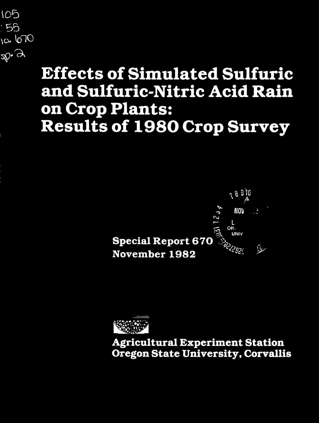 Crop Survey 3:10 tn4 r Special Report 670 November 1982 1.