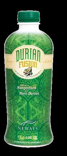 * Neways scientists perfected the new Durian Fusion formula with durian and mangosteen, harmoniously fused with papaya, mango, guava, and lychee fruit.
