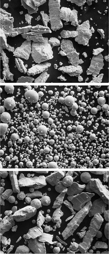 Types shape of the alloy particle; influences handling characteristics: Hg/alloy