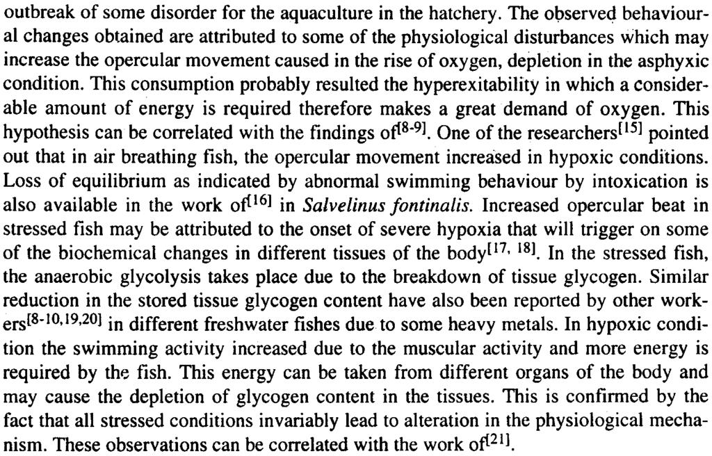 Effect of Asph.\:xiation. 47 TABLE Haemoglobin, oxygen consumption and percentage depletion of glycogen content in the muscle and liver due to asphyxia in African catfish Clarias gariepinus.