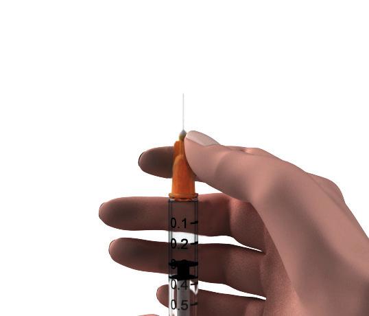 In the event that bubbles appear in the syringe, hold the syringe with the needle pointing upwards and