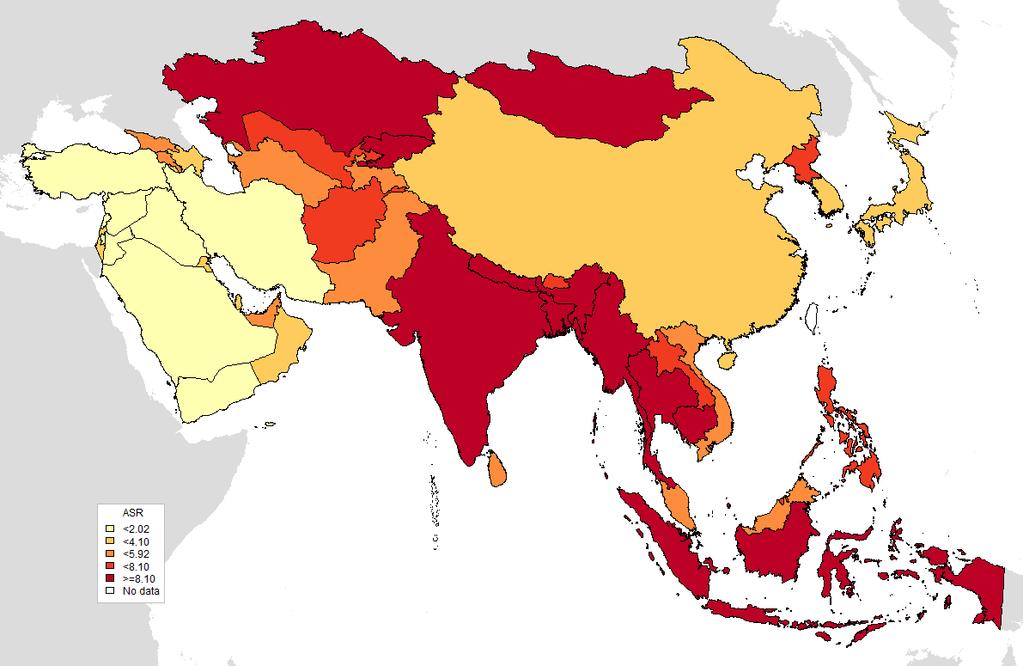 3 BURDEN OF HPV-RELATED CANCERS - 21 - Figure 19: Age-standardised mortality rates of cervical cancer in Asia (estimates for 212) Data accessed on 15 Nov 215.