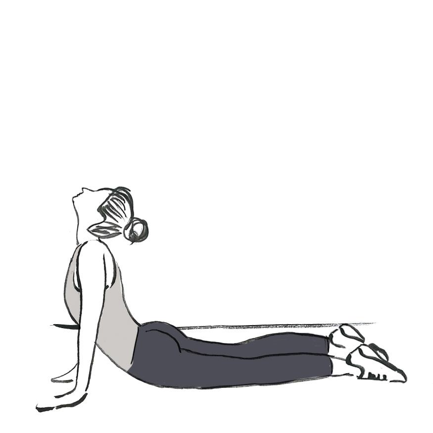 Pigeon Stretch Starting on all fours, slide your right knee forward toward your right hand. Slide your left leg back as far as your hips will allow, keeping your hips squared to the floor.