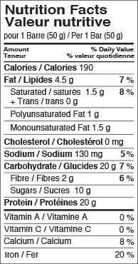 Peanut Butter Chocolate Protein Bar INGREDIENTS: Soy Protein Nuggets, Protein Blend (Soy Protein Isolate, Kosher Gelatin, Milk Protein), Soy Protein Nuggets, Marshmallow (Corn Syrup, Egg white,