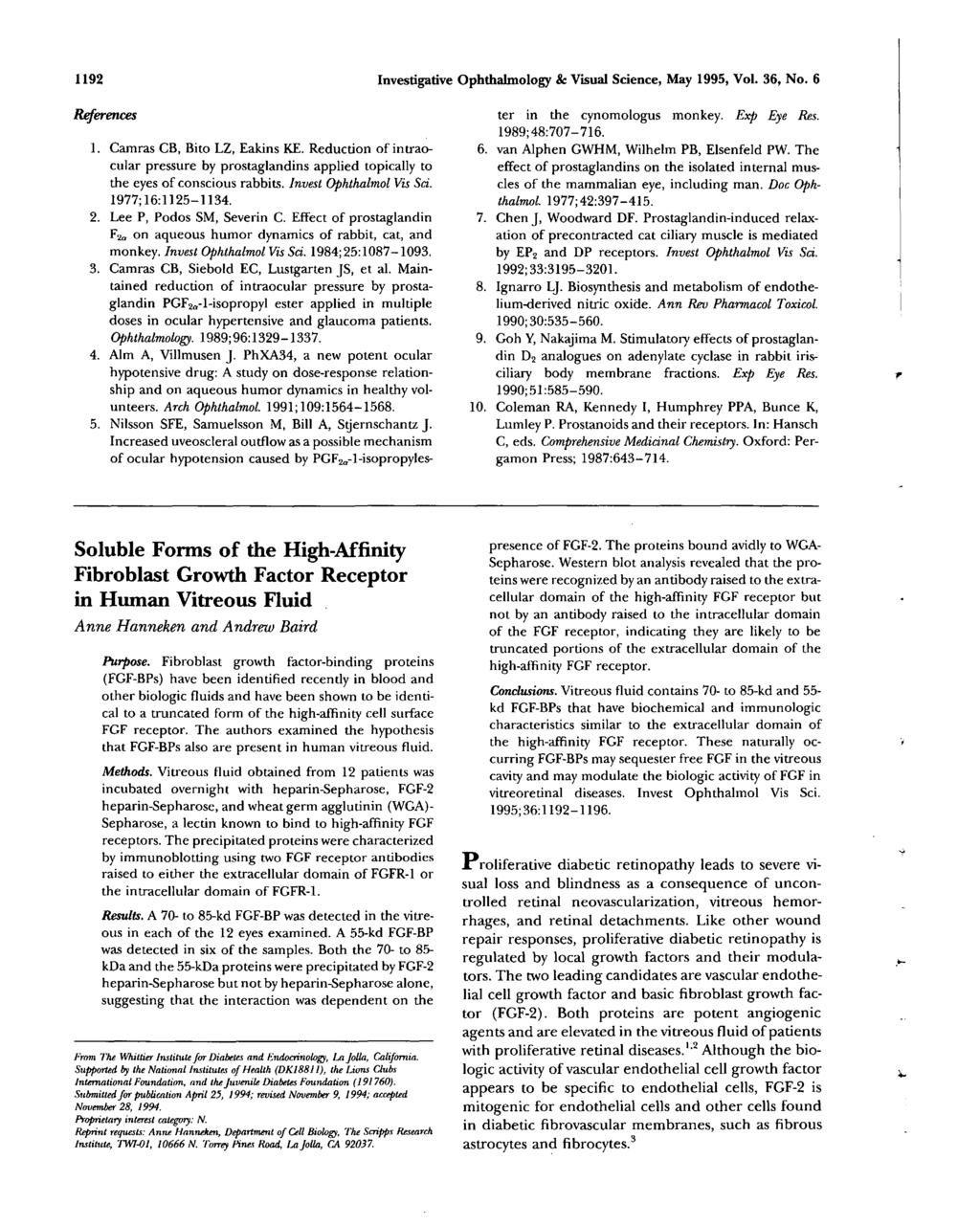 1192 Investigative Ophthalmology & Visual Science, May 1995, Vol. 36, No. 6 References 1. Camras CB, Bito LZ, Eakins KE.