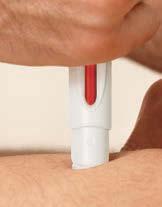 The red needle-shield will automatically move out and lock to prevent needle stick injuries (see Figure M) You should hear a click sound, telling you that the injection has started The red indicator