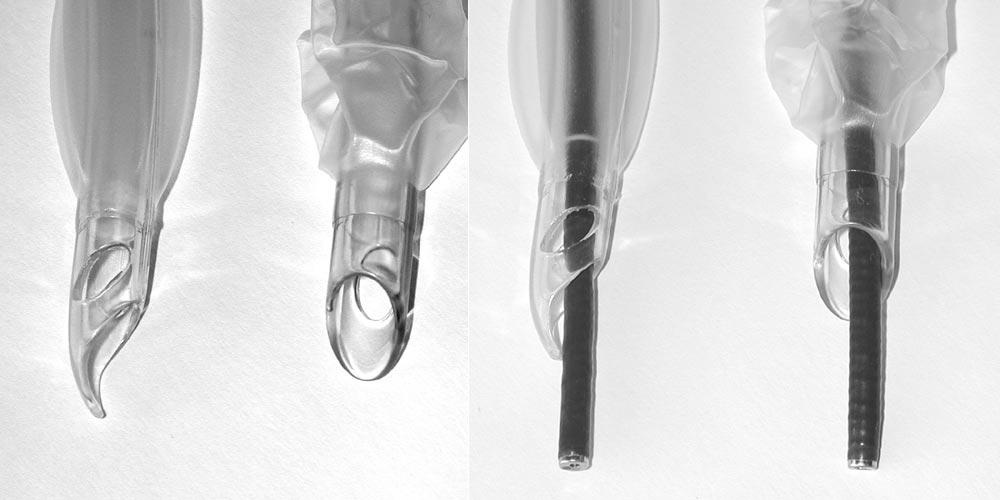 THE PARKER FLEX-TIP TUBE FOR FIBEROPTIC INTUBATION 355 Fig. 1. The Parker Flex-Tip tube (left) has a flexible tip pointing toward the center of the distal lumen.
