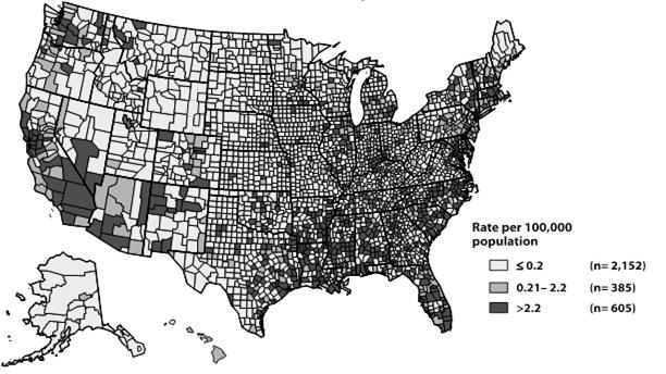 2011 Fig 41. SR 2011 Fig 42. SR 2011 Fig 45. SR 5/3/2013 Primary and Secondary Syphilis Rates by County, United States, 2011 NOTE: In 2011, 2,154 (68.