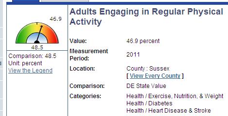 Nutrition and Exercise Reported by Sussex County Students 19% of Sussex County students reported eating vegetables other than salad daily or more.