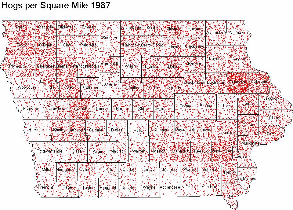 Figure 7. Hogs per square mile in 1987.