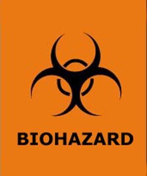 HAZARD COMMUNICATION Warning labels bearing the Biohazard symbol (see the illustration) in fluorescent orange or orange-red must be securely affixed to or be an integral part of containers used to