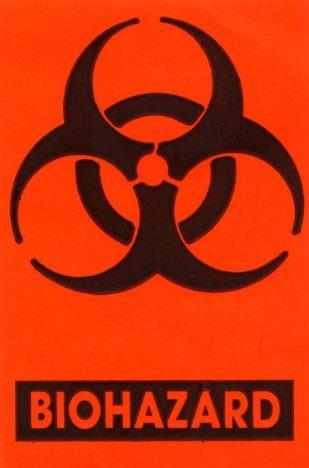 1. Type of Label Required. The OSHA Standard requires a label that displays the biohazard symbol and the legend "Biohazard." A picture of the biohazard symbol is shown below.