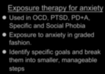 Behavioral Strategies Exposure therapy for anxiety Used in OCD,