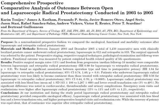 Open Patients who underwent laparoscopic radical prostatectomy were less likely to become continent.