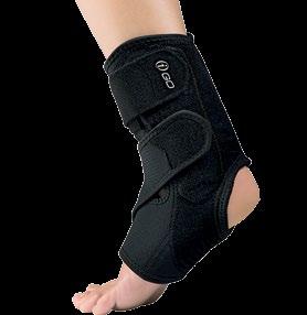 ANKLE STABILIZER Medial and lateral stabilizers support the ankle Figure-8 strapping for added support Stirrup strap lifts and supports arch Perforations offer breathability and