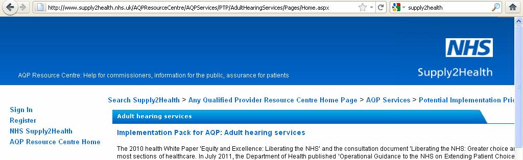 More Info about AQP www.supply2health.nhs.