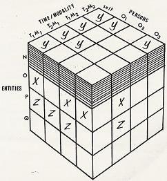 Figure 3 Data pattern indicating attribution of effect Y to entity N. (in Kelley, 1967, p.