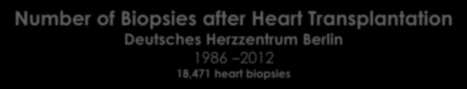 Number of Biopsies after Heart Transplantation Deutsches Herzzentrum Berlin 1986 2012 18,471 heart biopsies [n] 3000 2500 2000 1500 1000 500 0 '86 '87 '88 '89 '90 '91 '92 '93 '94 '95 '96 '97 '98 '99