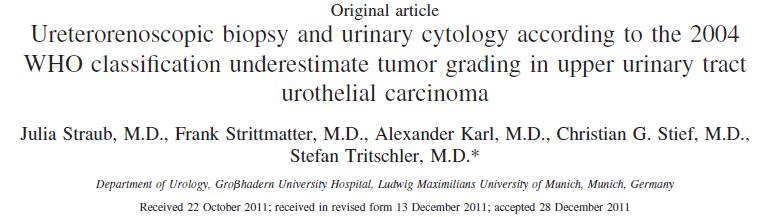 Diagnostic Accuracy: Bx and Cyto Urol Oncol 2012 Comparison of preop bx and cyto grade with NU specimens in 77 pts